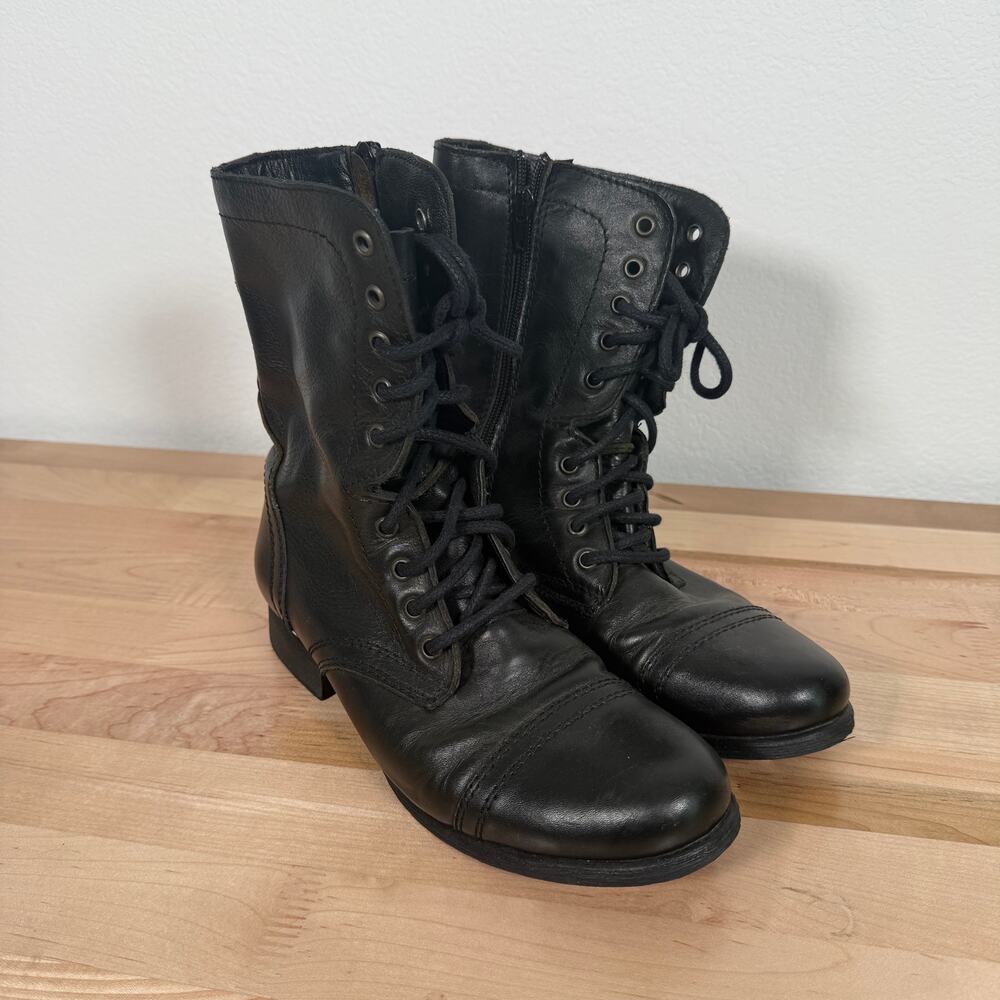 Steve Madden Troopa Black Leather Combat Boots Women’s Size 9M Grunge